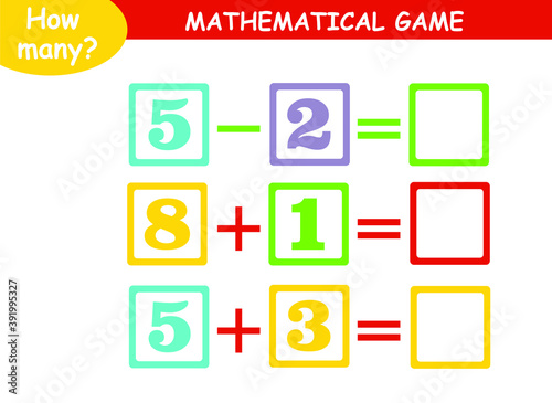 mathematical examples of addition and subtraction. educational page for children.