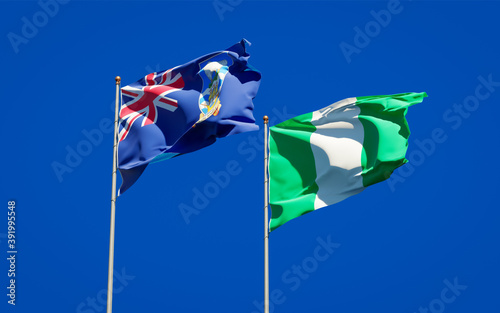 Beautiful national state flags of Falkland Islands and Nigeria.