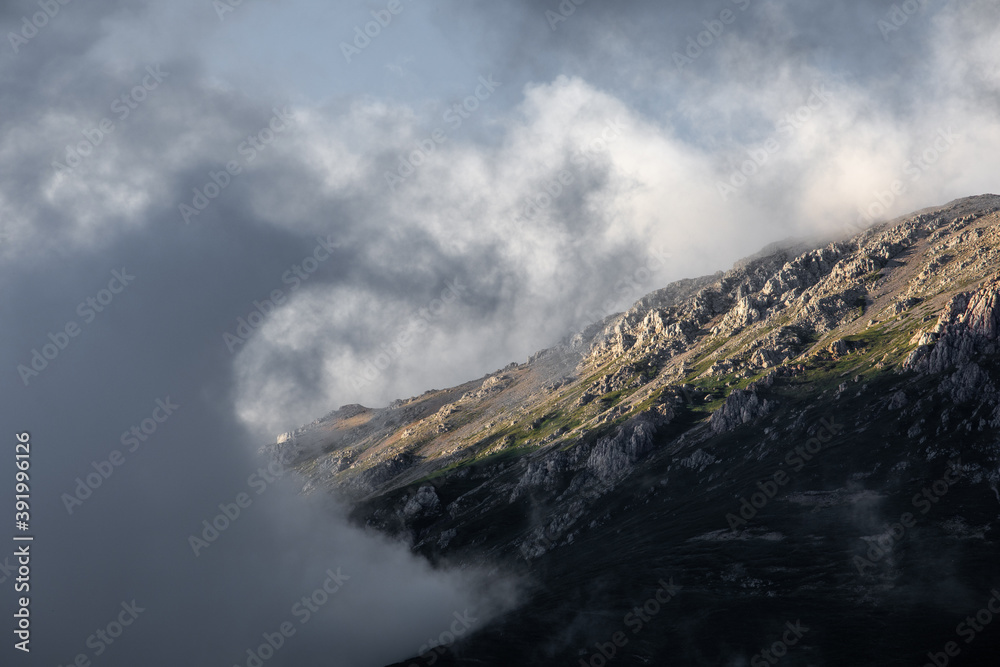 Harsh views of the Caucasus Mountains in the evening lighting