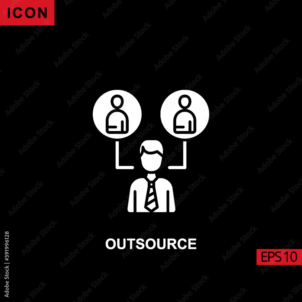 Icon outsource with work team and world arrows. Glyph, flat or filled vector icon symbol sign collection Icon outsource with work team and world arrows. Glyph, flat or filled vector icon symbol sign collection