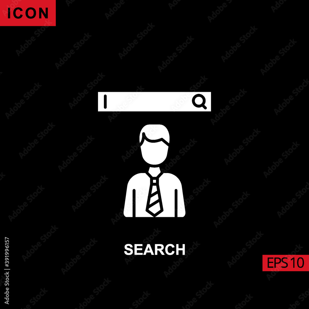Icon search employee with template web. Glyph, flat or filled vector icon symbol sign collection Icon search employee with template web. Glyph, flat or filled vector icon symbol sign collection