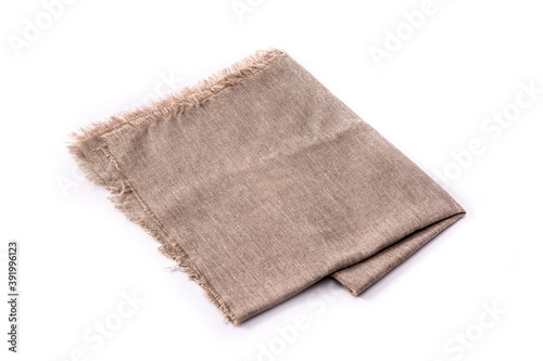 beige dish towel of linen textured isolated on white background