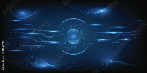 The eye of artificial intelligence monitoring and security on cyberspace world.Vector illustration. 