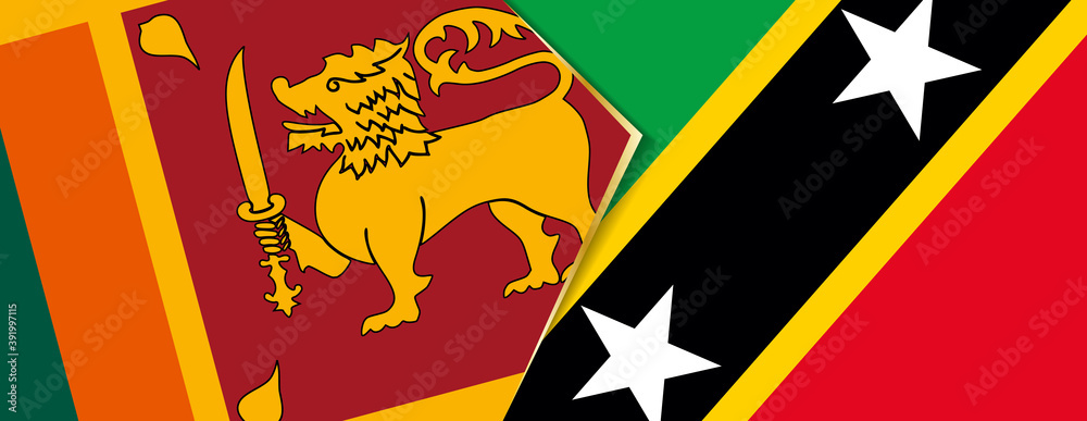 Sri Lanka and Saint Kitts and Nevis flags, two vector flags. Sri Lanka and Saint Kitts and Nevis flags, two vector flags.