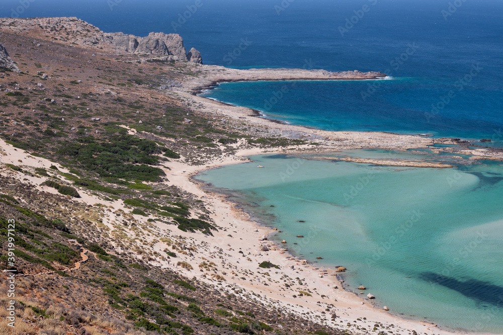 Beach in Balos lagoon on the western side of Crete island, Greece.