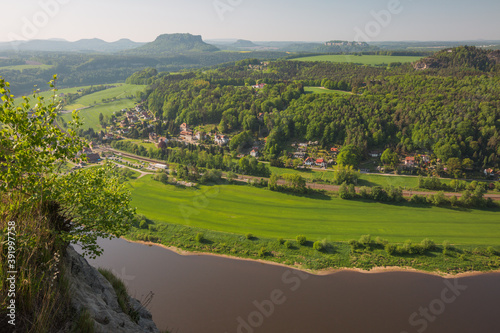 View of Rathen town and Elbe river from Bastei bridge