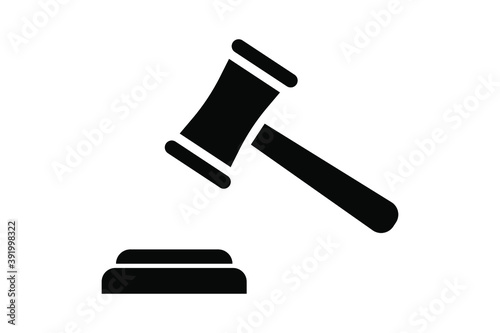 Auction silhouette hammer. Judge gavel black icon.