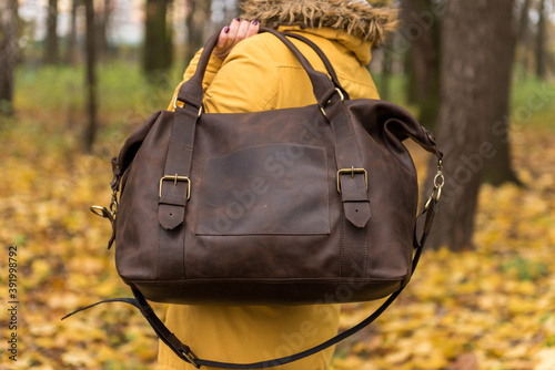 backpack in the autumn forest