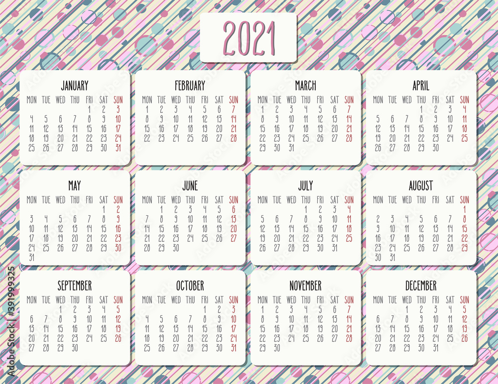 Year 2020 monthly pastel dots calendar