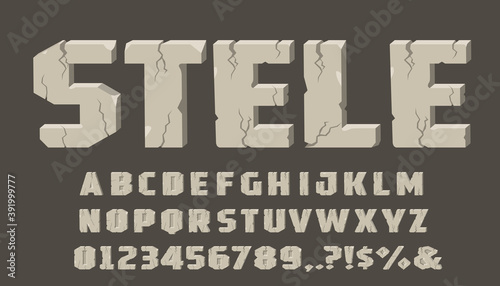 Alphabet made of lithic. Set of letters from crack stone.