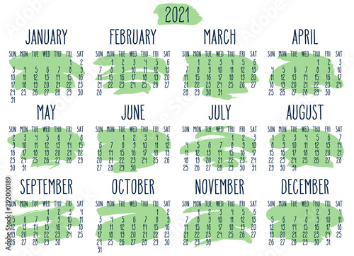 Year 2021 monthly calendar