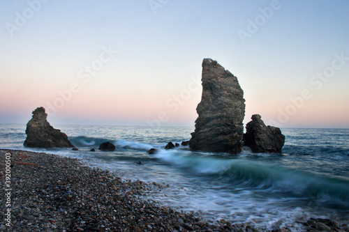 rocks in the night sea