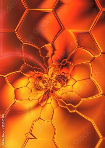 Quadro su tela abstract orange and yellow futuristic hexagonal mosaic patterns and designs