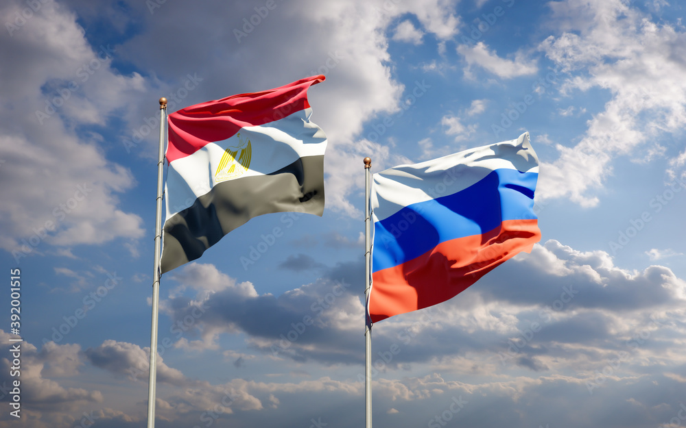 Beautiful national state flags of Egypt and Russia. Beautiful national state flags of Egypt and Russia.