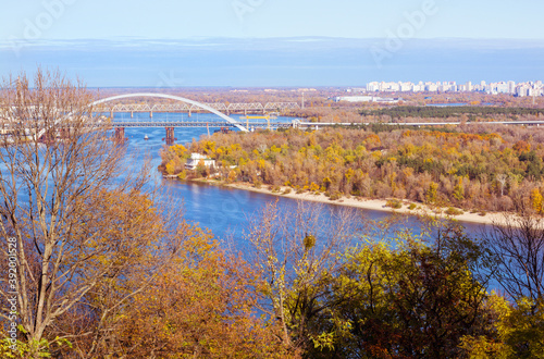  Landscape with a view of the Harbour Bridge across Dnipro, Kyiv, Ukraine