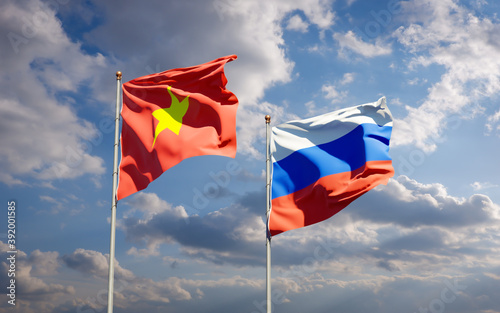 Beautiful national state flags of Vietnam and Russia.