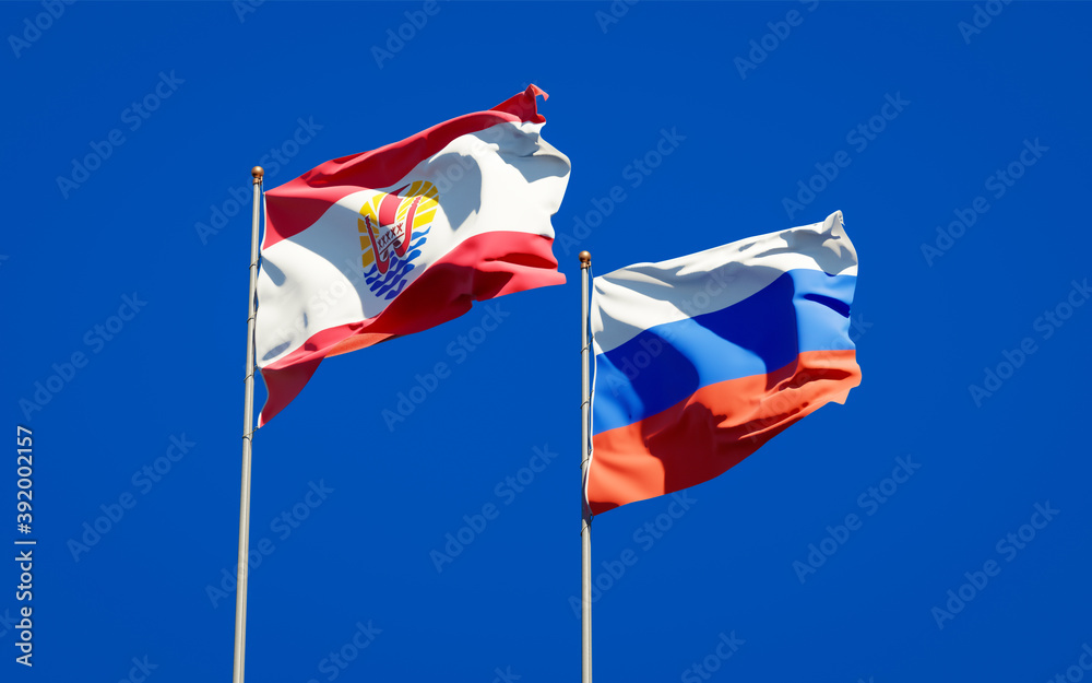 Beautiful national state flags of French Polynesia and Russia. Beautiful national state flags of French Polynesia and Russia.