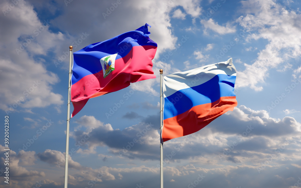 Beautiful national state flags of Haiti and Russia.