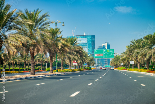 DUBAI, UAE - DECEMBER 5, 2016: Sheikh Zayed road traffic on a beautiful sunny day