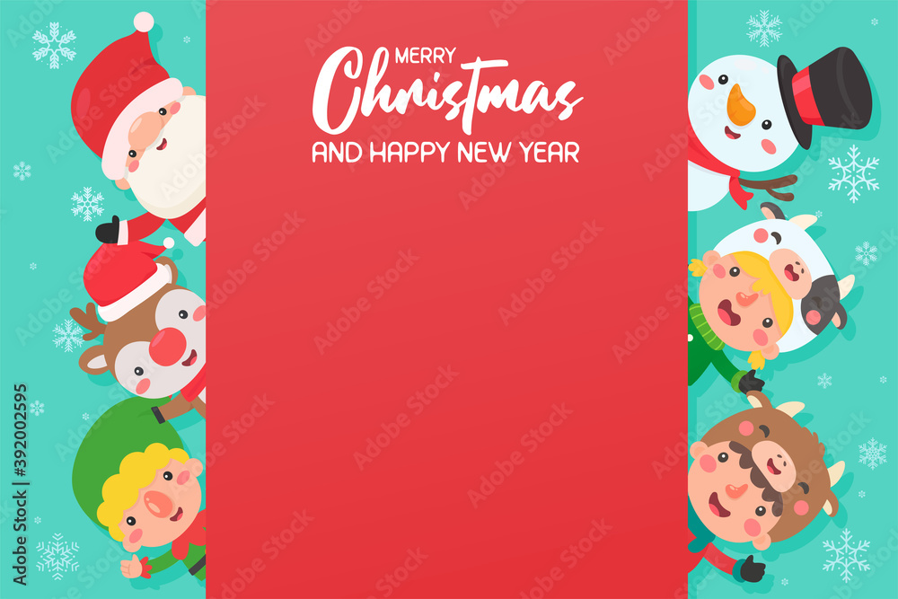 Fototapeta premium Cartoon santa and friends get together to celebrate christmas Leave space for adding text.