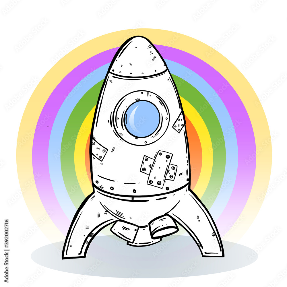 cartoon rocket in space rainbow cartoon rocket in space rainbow