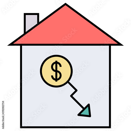 Real Estate Investment Falling Concept, Low Leasing Rate Vector Icon Design, Financier and investors Symbol on White Background, Business Capitalism and Finance Sign, 