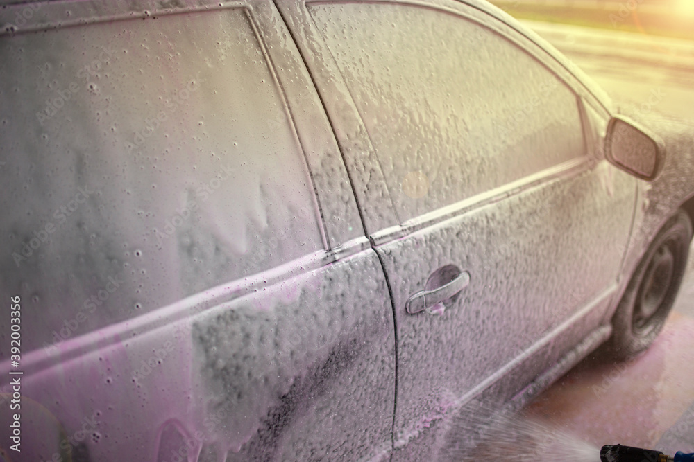 car wash using new purple foam. car wash using new purple foam.