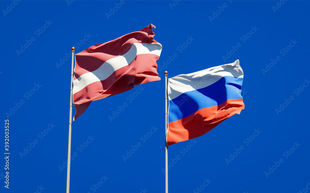 Beautiful national state flags of Latvia and Russia. Beautiful national state flags of Latvia and Russia.