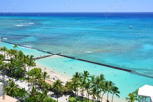 View of Pacific Ocean overlooking Waikiki Beach on Oahu, Hawaii.  photo