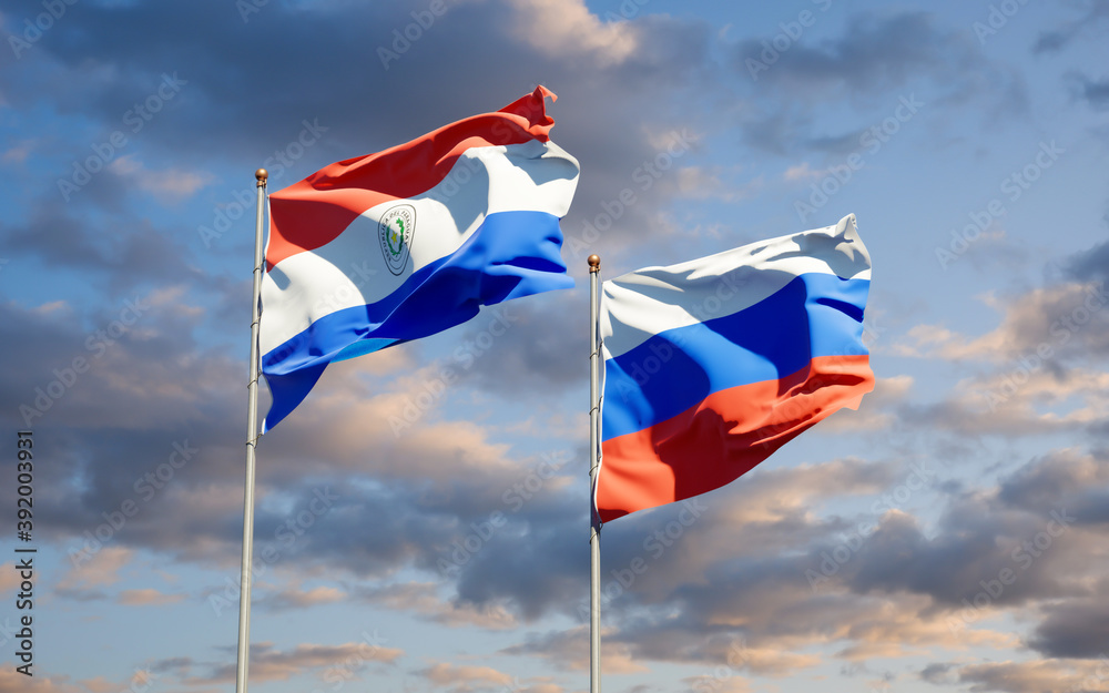 Beautiful national state flags of Paraguay and Russia.