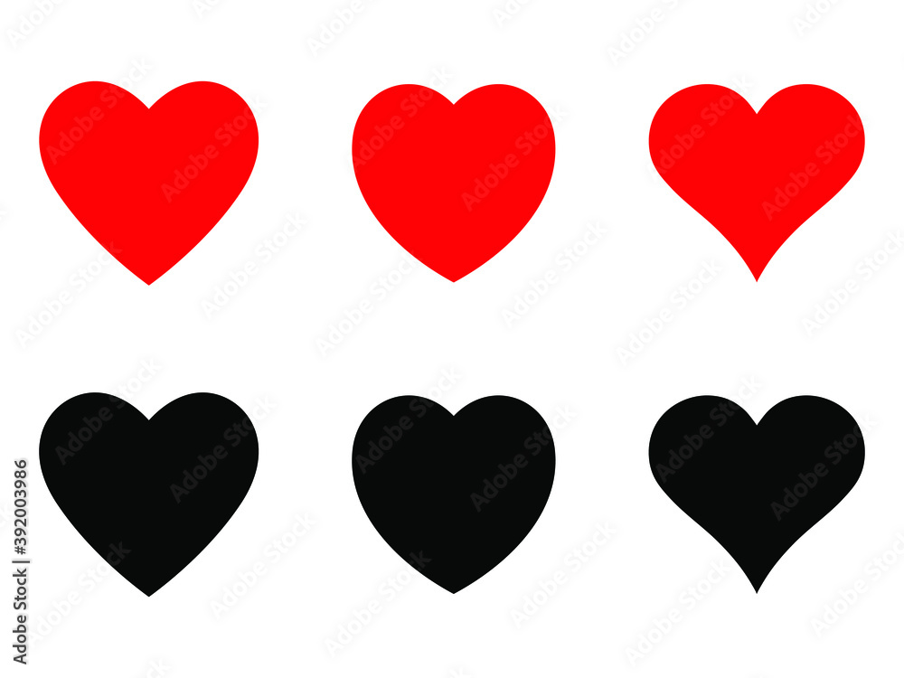 Red and black heart icon, love icon.