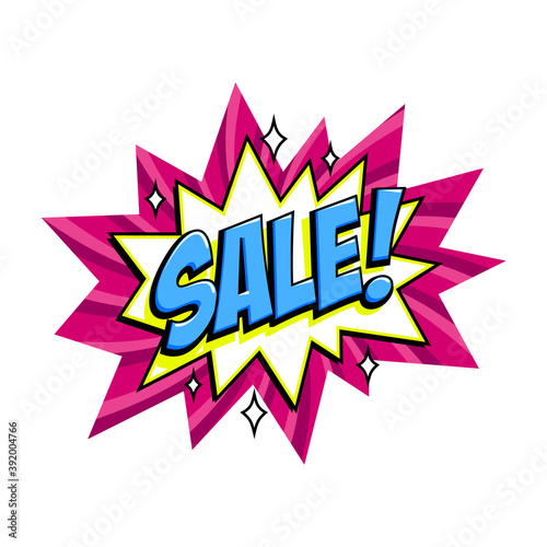 Comic pink sale bang balloon - Pop art style discount promotion banner. Vector illustration