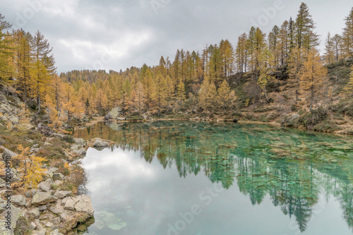 Alps landscape in autumn season, the Lake of Witches, Piedmont, Italy