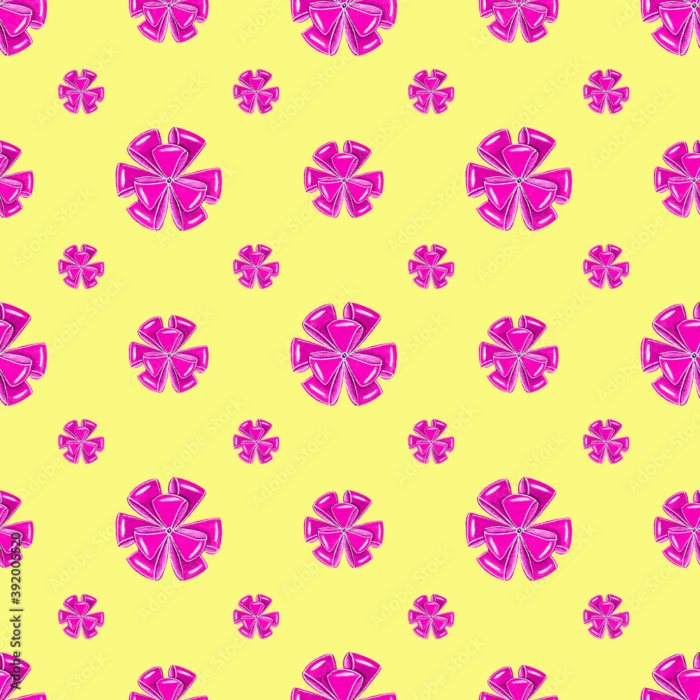 Beautiful party seamless pattern of watercolor bright purple bows.On