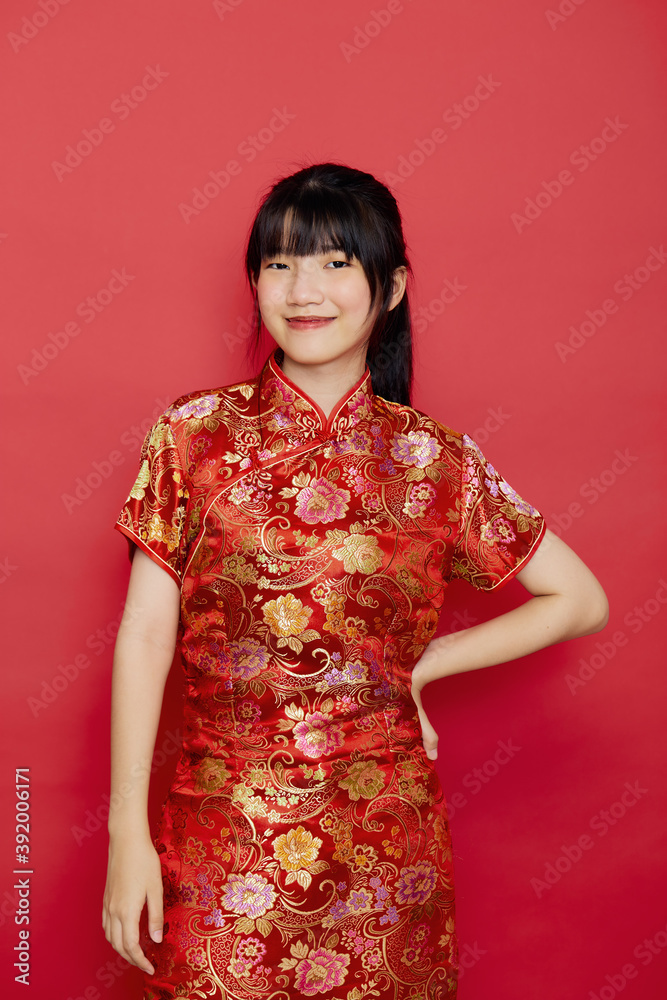 Asian woman wear Chinese dress with action Asian woman wear Chinese dress with action