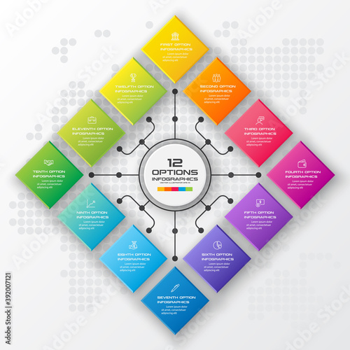 Business infographics template 12 steps with square,Element for design invitations,Vector illustration.
