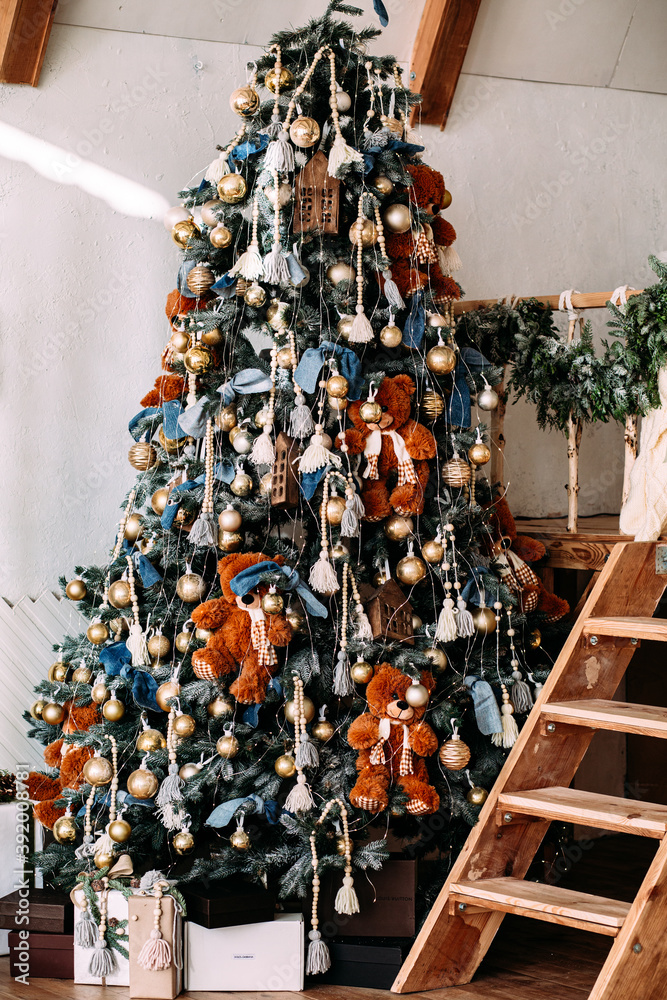 Christmas tree decorated with garlands