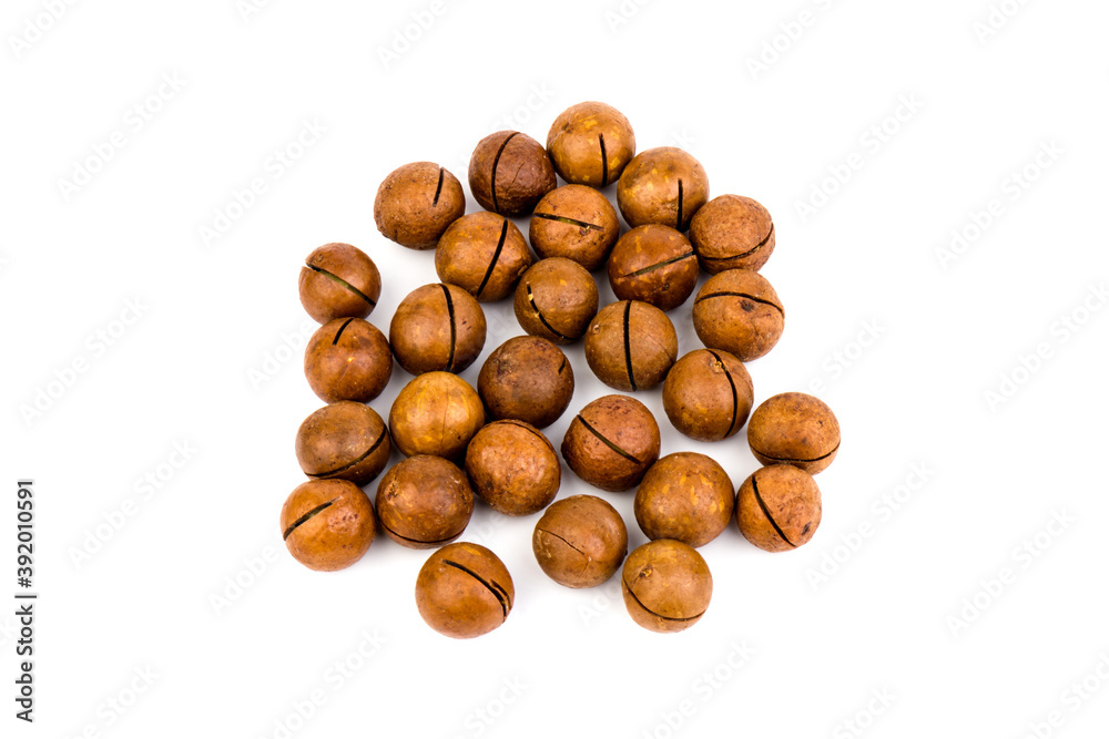 macadam nuts with clipping path on a white isolated background macadam nuts with clipping path on a white isolated background