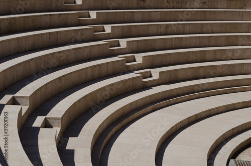 Roman theatre. Roman amphitheater bleachers. Circular stairs. Sagunto castle amphitheater