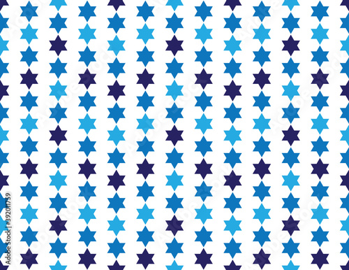 Star of David seamless pattern - Navy Blue, Blue and Sky Blue Star of David shapes