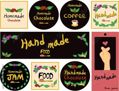  Vector  Handmade  Homemade food  chocolate  coffee  jam  sticker  banner design templates