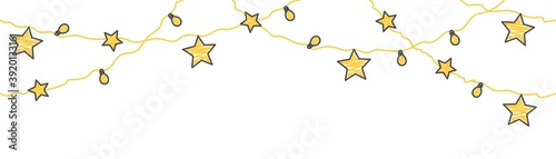 Hand drawn sketch garlands with stars and light bulbs. Vector illustration.