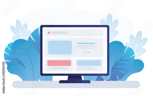 Adaptive programming icons set. Multi device development, software engineering. Responsive web design, The website is open on computer, laptop, tablet and smartphone. Flat vector /Icon illustration.