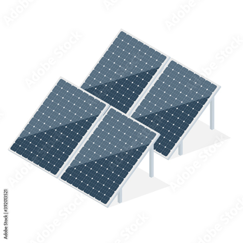 Solar battery panel in isometric style. Modern alternative eco energy concept. Vector illustration isolated on white background.