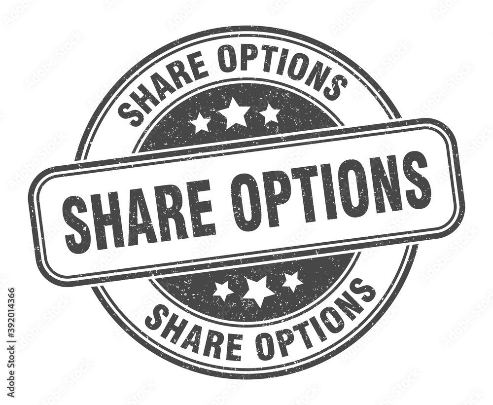share options stamp. share options label. round grunge sign