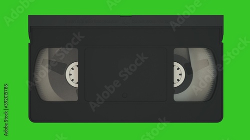 VHS cassette. Old video tape record system. Video cassette isolated on green screen. 3d rendering