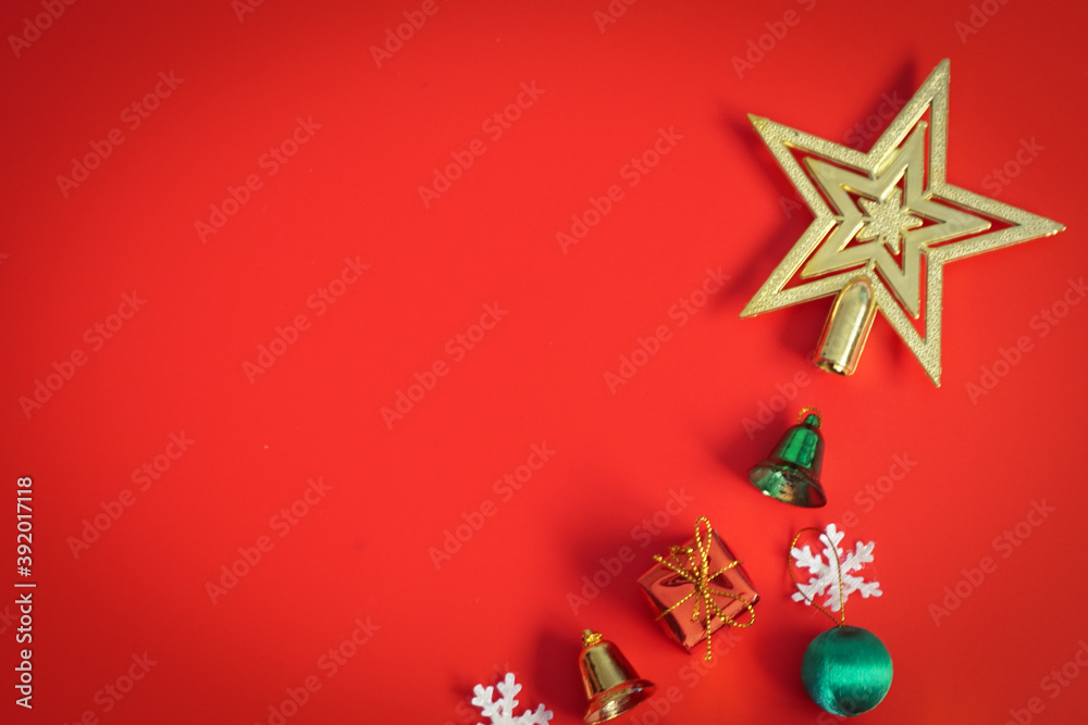Christmas decoration on red background Christmas decoration on red background