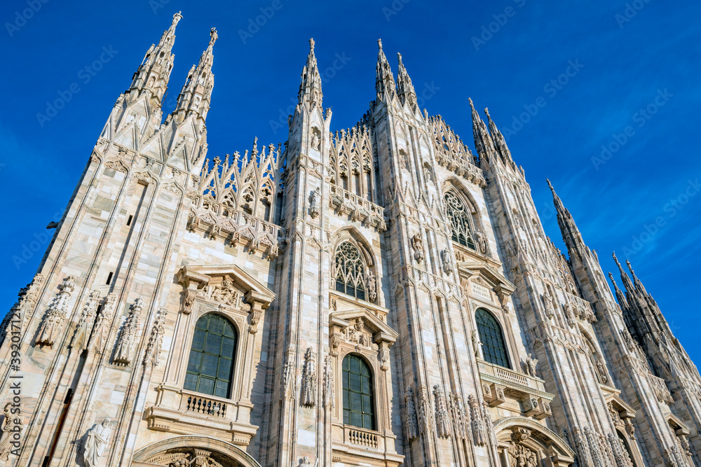 View of the Milan cathedral (Duomo di Milano) on a beautiful day, Milan, Italy