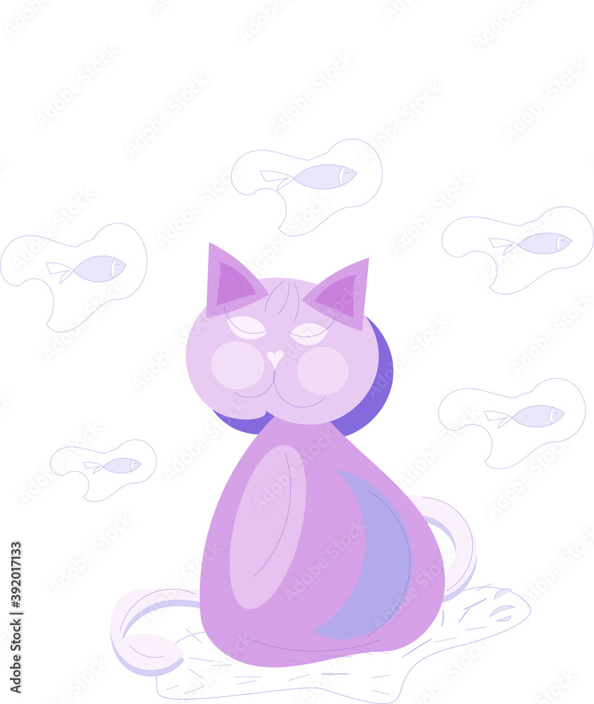 Purple cat in a dream sees swimming fish in a dream