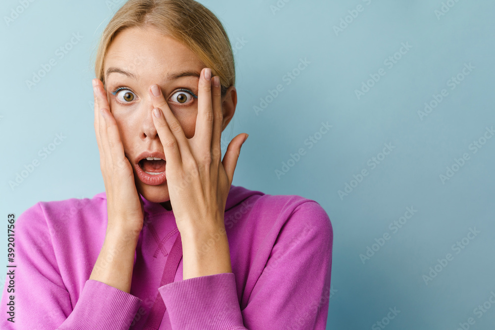Close up portrait of a shocked pretty girl screaming Close up portrait of a shocked pretty girl screaming